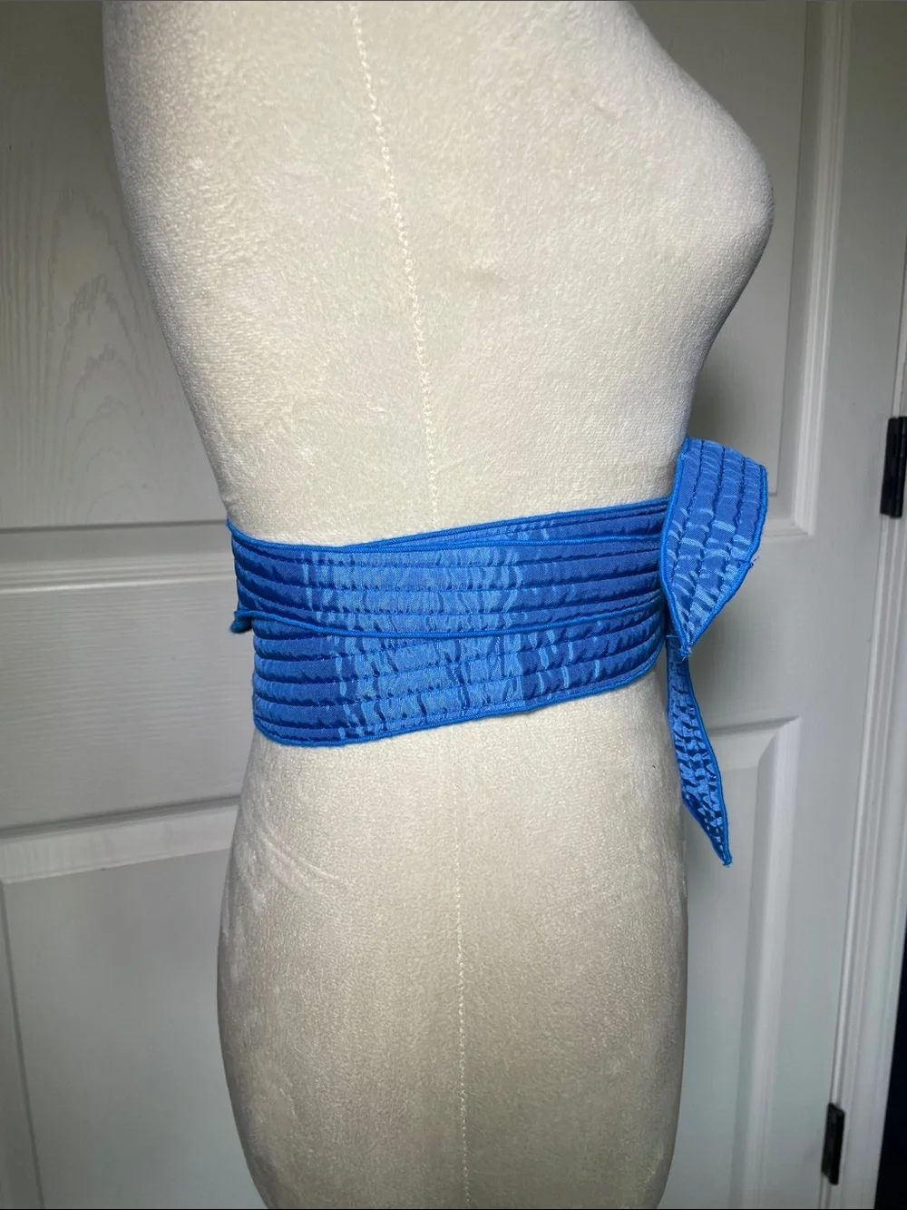 Blue Quilted Obi Waist Belt Tie-Front Accent 73”